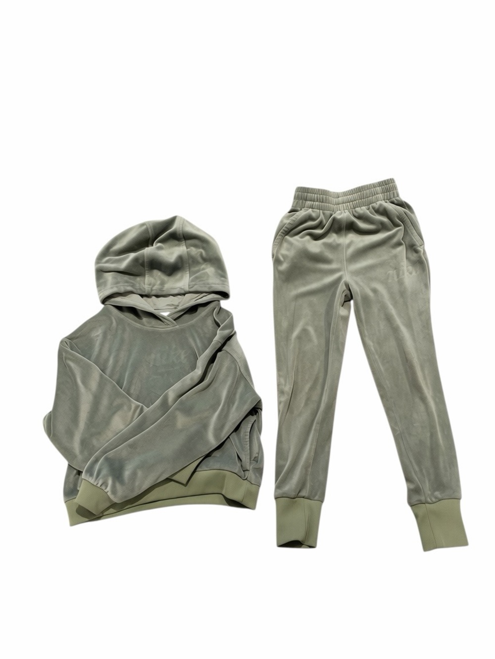 Nike Girls Velour Hoodie Jogger 2 Piece Set Green Top M Pants S